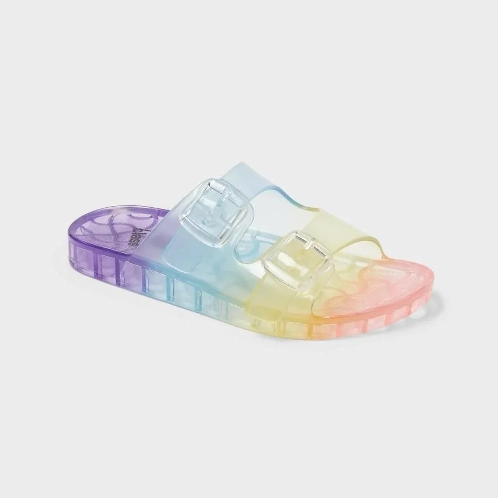 Art Class Kids Rainbow Jelly Casual Sandals Dual Strap Buckle Slides Size 5